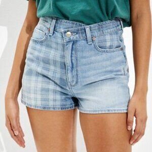 American Eagle Highest Rise Mom Short Crossover Waist Plaid Colorblock